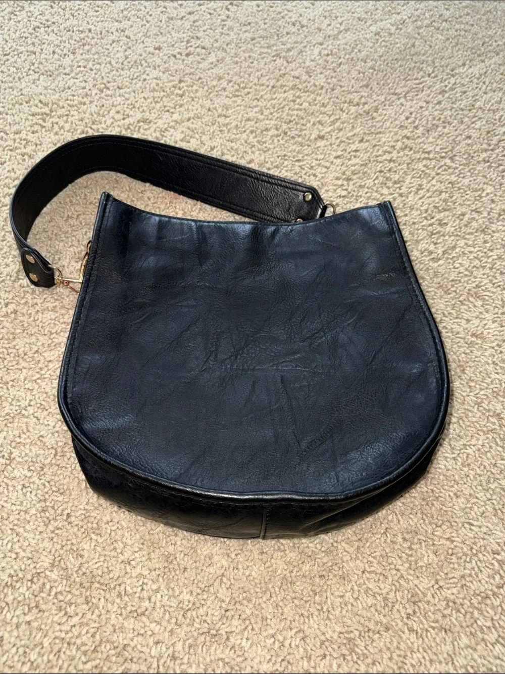 Black Leather Hobo Shoulder Bag
